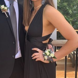 Black satin maxi dress